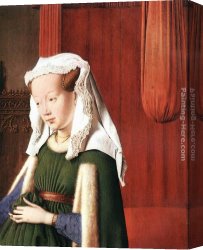 Wife Canvas Paintings - Portrait of Giovanni Arnolfini and his Wife [detail 2] by Jan van Eyck